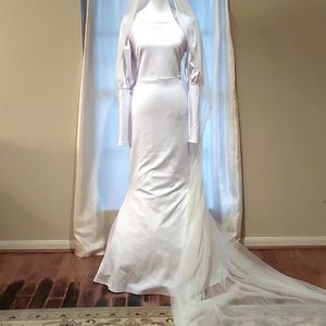 White Long Sleeve Fit and Flare Wedding Dress Sz XL
